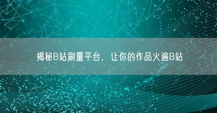揭秘B站刷量平台，让你的作品火遍B站